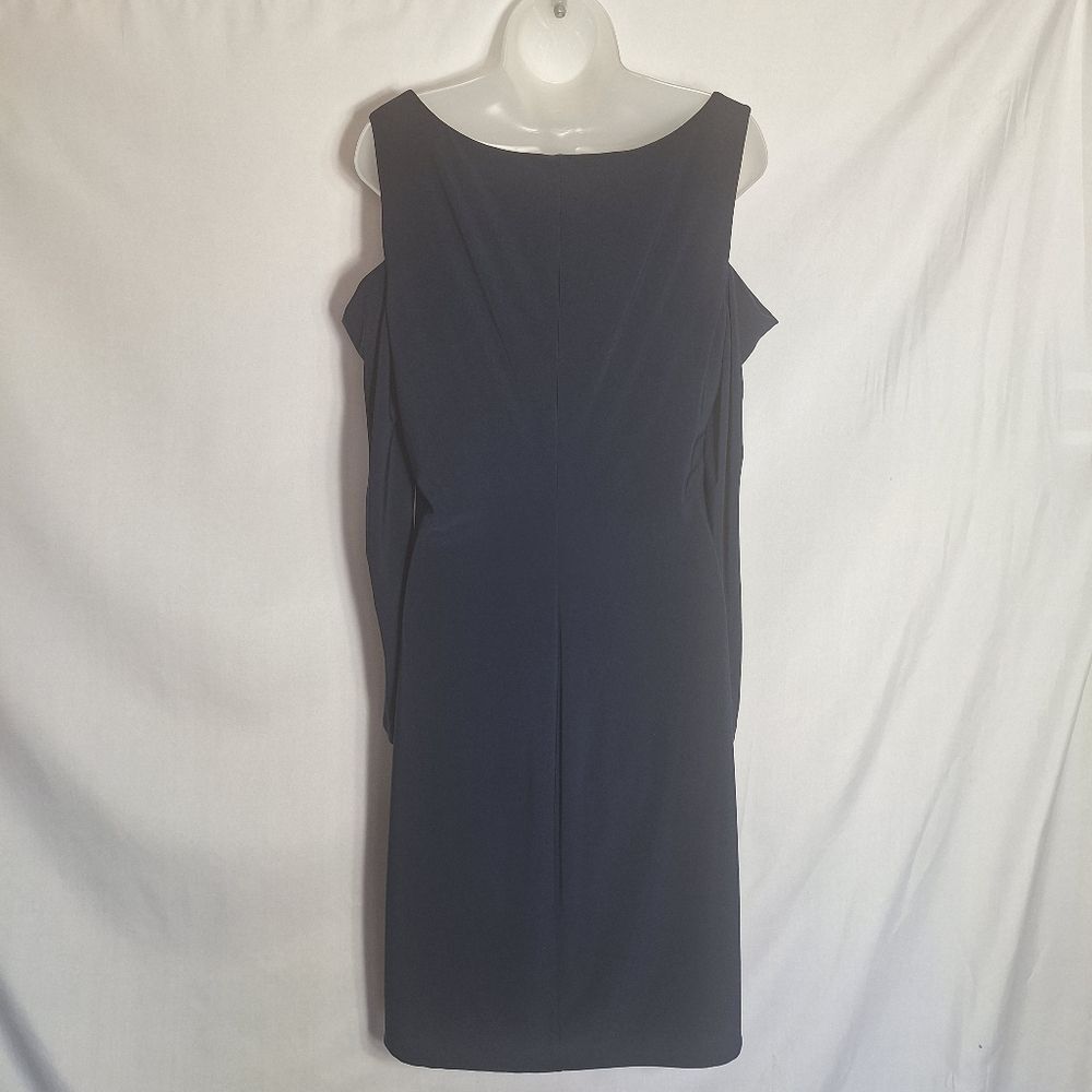 Lauren Ralph Lauren Navy Evening Dress Slinky Cold Shoulder Size 12 Womens - Picture 8 of 15